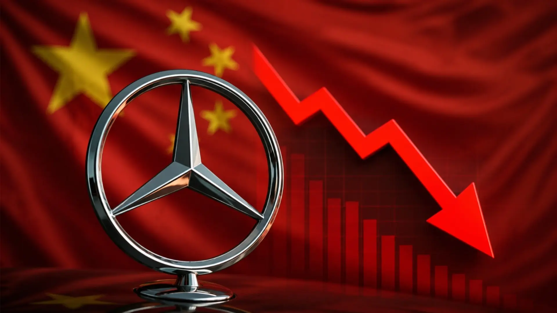Logo Mercedes-Benz sur calandre de voiture, symbolisant la crise du constructeur allemand en Chine