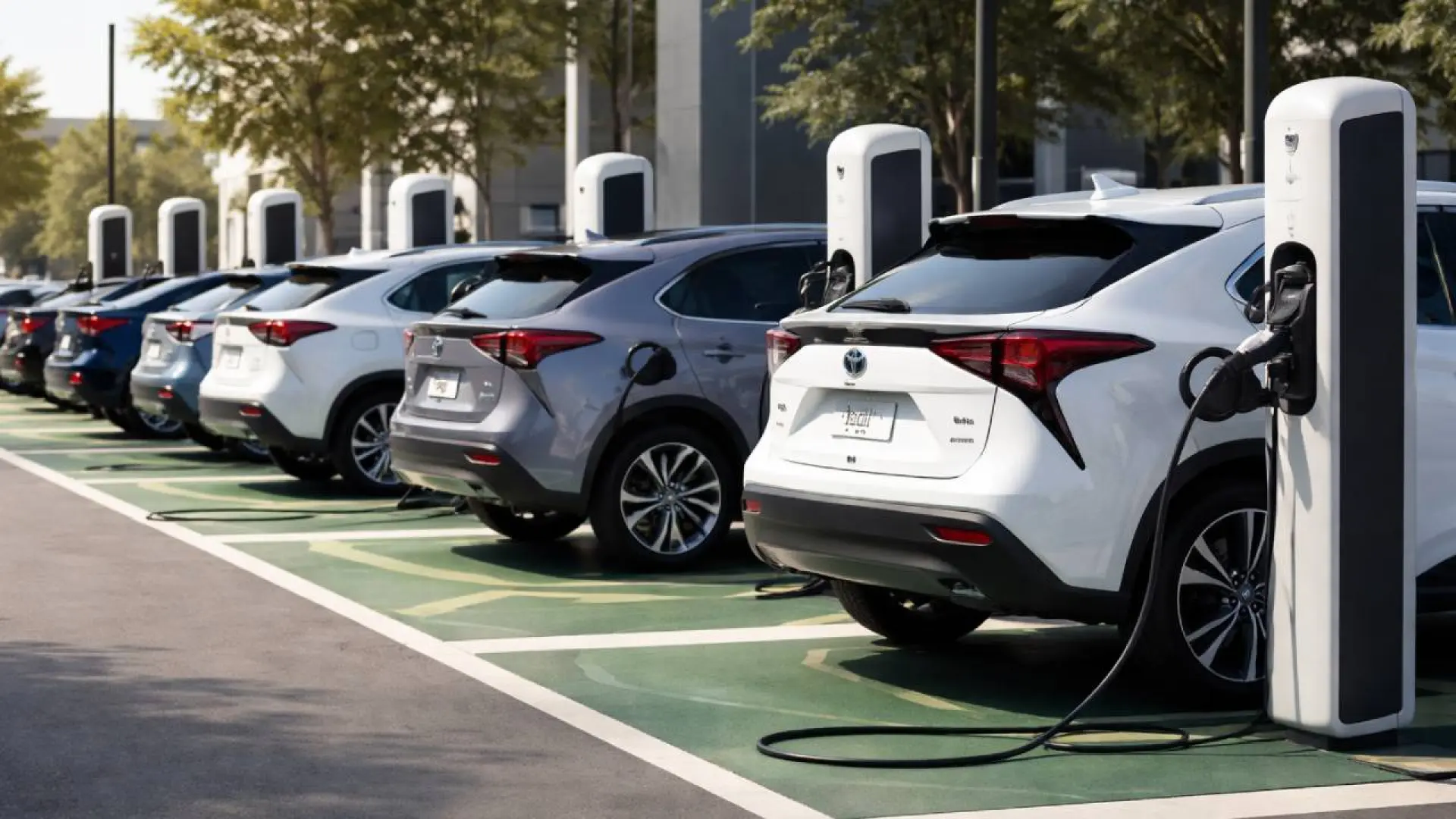 Voiture électrique en charge sur une borne, symbolisant la transition vers la mobilité durable